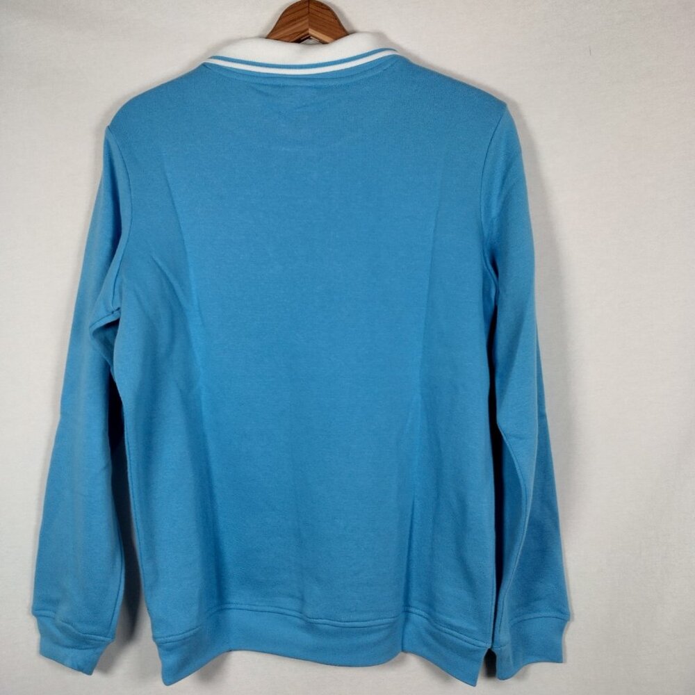 Adrian Delafield Horse Sweatshirt Women M Collared Horseshoe Equestrian Blue - Picture 3 of 11
